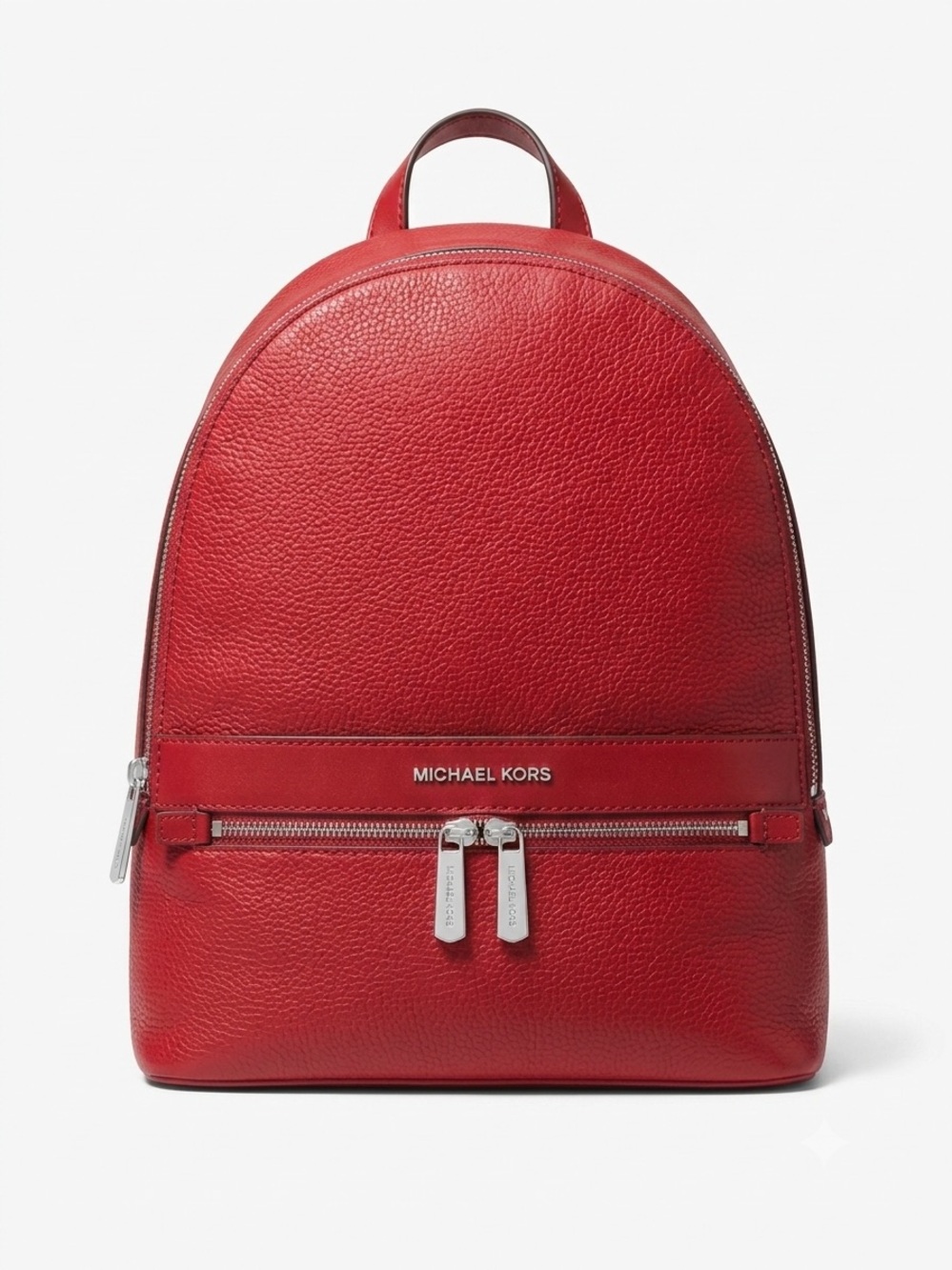 Michael Kors Red Pebbled Leather Backpack Medium Silver Hardware Handbag Travel